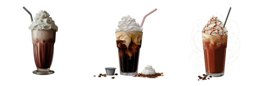 Indulging in delicious milkshake treats at a dessert bar close-up on transparent background