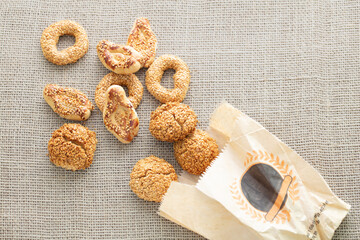 Turkish cookies on a canvas, bagel, street food