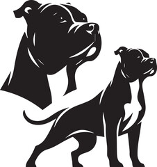 Pitbull Dog Silhouette Vector Black and White Strong Canine Illustration