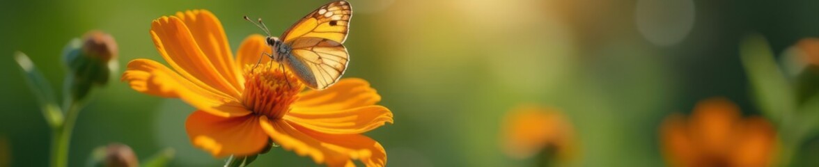 Delicate butterfly perched on vibrant wildflower, sunlight dappled petals,  plant, closeup,  colorful flower