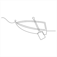 Continuous line art drawing of wooden fishing canoe wooden fishing boat one line art vector illustration