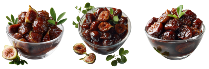 Delicious fig preserve recipe kitchen food photography bright top view on transparent background