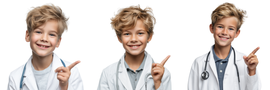 Child doctor smiling in lab coat studio portrait photography cheerful on transparent background