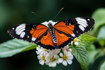 Fototapeta premium Butterfly on flower nature reserve close-up photography lush environment side view beauty of nature