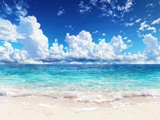 Fototapeta premium Relaxing ocean waves tropical beach scenic landscape bright blue sky serene environment natural beauty