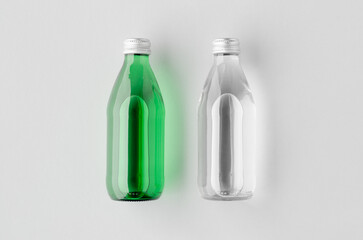 Water bottle mockup, green and clear glass