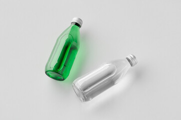 Water bottle mockup, green and clear glass
