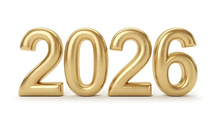 Golden 2026 balloon numbers isolated on white background for new year