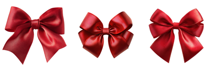 Festive red ribbon bows studio setting decorative images close-up on transparent background