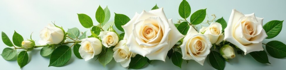 Elegant white roses and cascading greenery centerpiece, bouquet, leaves
