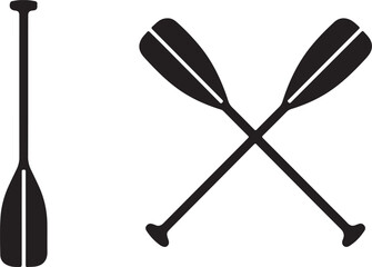 Black silhouette of a single oar and two crossed oars on a white background paddle canoe