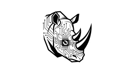 Cybernetic rhino head illustration, merging wildlife and technology design concept