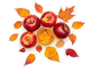 Autumn Mandala with Red Apples and Leaves – Fall Season Flat Lay