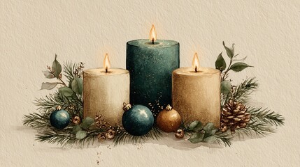 Minimalist Christmas decorate in watercolor style