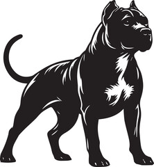 Pitbull Dog Silhouette Vector Black and White Strong Canine Illustration