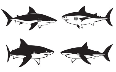 Set of Shark Silhouettes in Different Poses