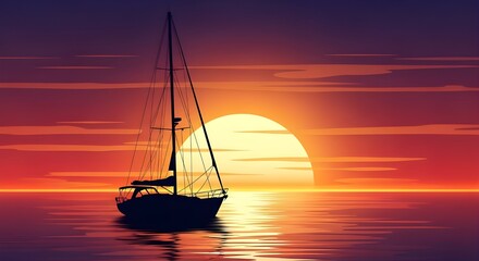 Fototapeta premium Sailboat at Sunset in Creative Illustration Style