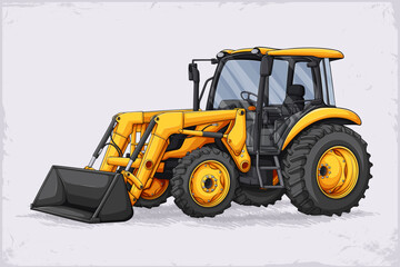 Wheel loader, heavy construction truck with large wheels and front mounted bucket to scoop, lift and transport materials