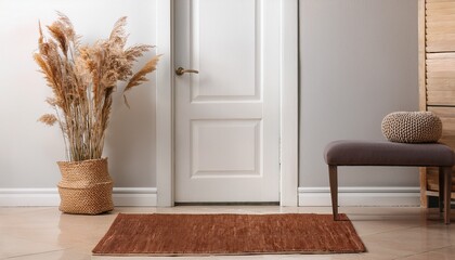 a white door with a brown mat in front of it