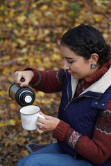 Picknic in the fairy beatiful forest in autumn