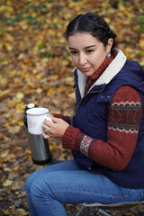 Picknic in the fairy beatiful forest in autumn