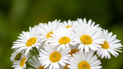 Fototapeta premium Fresh daisies in a simple bouquet, bathed in natural daylight with a soft green backdrop.