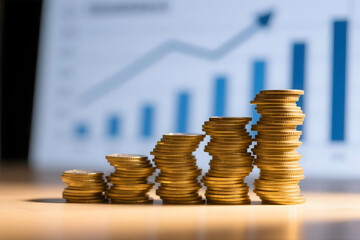 Ascending gold coin stacks representing financial growth and prosperity