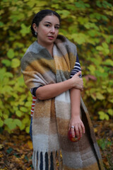 Picknic in the fairy beatiful forest in autumn