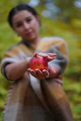 Picknic in the fairy beatiful forest in autumn