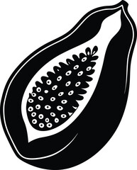 Fresh Papaya Fruit Half Silhouette Transparent Background