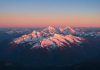 Pink Sunset Snow Mountain Range Landscape