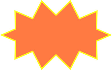 Orange starburst shape with yellow outline on white background