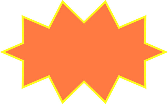Orange starburst shape with yellow outline on white background