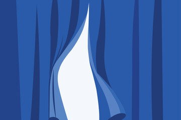 Vector art of a blue curtain is pulled back to reveal a bright white space, symbolizing a reveal or opening