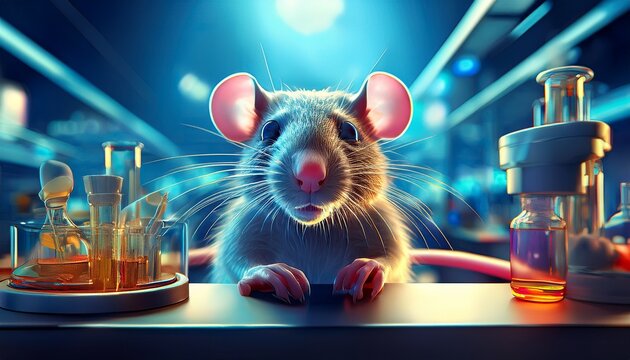 curious rat being studied in lab generative ai