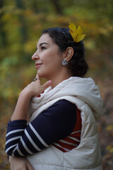 Picknic in the fairy beatiful forest in autumn