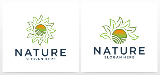 Illustration of a spinning leaf design with a beautiful view. Natural leaf logo icon vector.