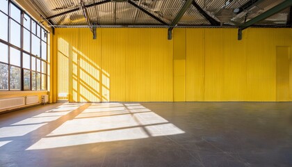 empty industrial space with yellow wall and sunlight