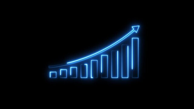 Neon Business growth concept in graph chart showing marketing sales profit increasing and business graph chart icon marketing sales profit increasing concept