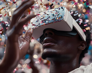 Person Wearing VR Headset Amidst Confetti At Celebration