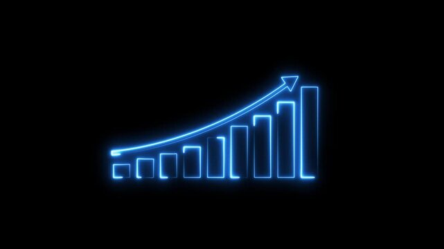 Neon Business growth concept in graph chart showing marketing sales profit increasing and business graph chart icon marketing sales profit increasing concept
