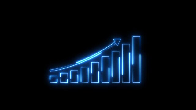 Neon Business growth concept in graph chart showing marketing sales profit increasing and business graph chart icon marketing sales profit increasing concept