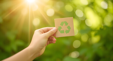Hand Holding Recycle Symbol in Nature