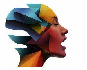Abstract Colorful Geometric Woman Profile Portrait