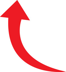 Curving red arrow pointing upward on white background