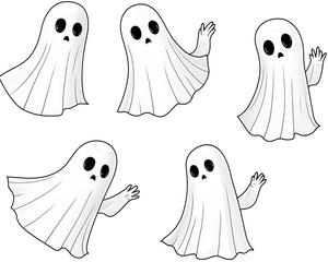 Cute Cartoon Ghosts In Different Poses