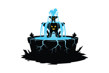 Haunted Fountain Silhouette with Cracked Stone and Ghostly Water Halloween Vector