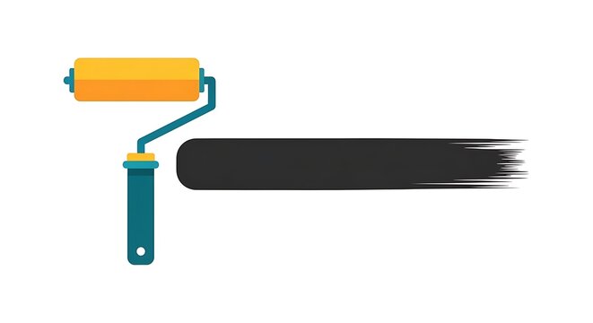 Paint roller with black paint stroke illustration.