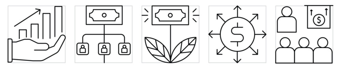 Corporate finance related icons set. Vector editable stroke.