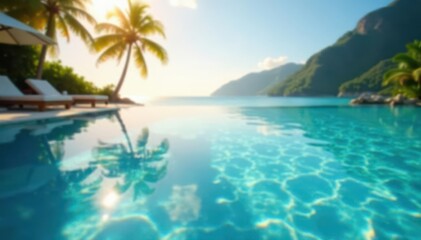 Shimmering crystalline water, infinity pool, tropical blur, sun reflections, stunning, background, palm trees